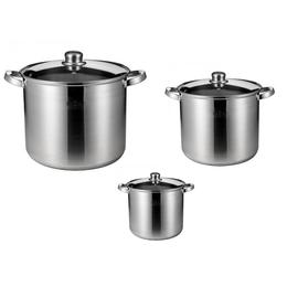 Set 3 oale cu capace sticla, Sapir SP 1211 ASI28/30 /32, (13.5L,16.2, 19.3L), fund gros, Inox