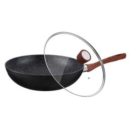 Tigaie wok din aluminiu cu invelis granit, capac sticla, Peterhof PH-25345-30, 30 cm