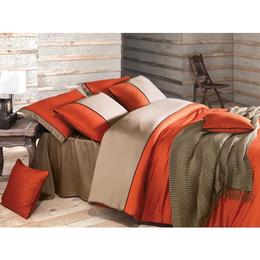 Lenjerie de pat dublu Issimo Home Annette orange, 100% bumbac satinat cu dungi, 6 piese