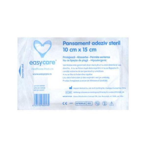 Pansament Adeziv Steril Easy Care, 10cm x 15cm