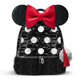 Ghiozdan pentru fetite Disney Minnie Mouse cu paiete,urechi,fundita si material plusat negru 32 cm