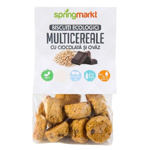 Biscuiti Ecologici Multicereale cu Ciocolata si Ovaz Springmarkt, 100g