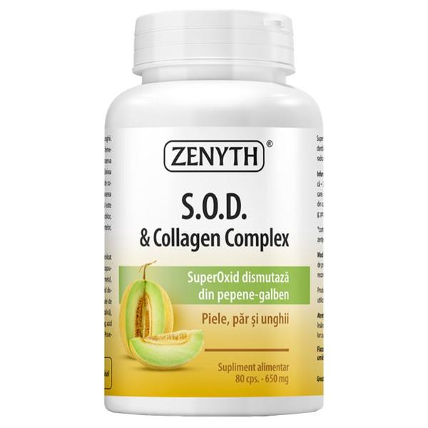 S.O.D. & Collagen Complex Piele, Par si Unghii - Zenyth Pharmaceuticals SuperOxid Dismutaza din Pepene Galben, 80 capsule