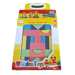 Set de constructie MalPlay, cu 30 de cuburi cu forme geometrice colorate din lemn