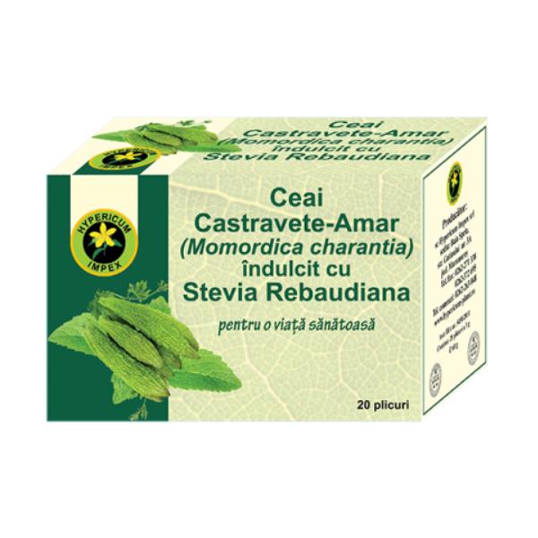 Ceai de Castravete Amar (Momordica) indulcit cu Stevia Rebaudiana Hypericum, 20 plicuri