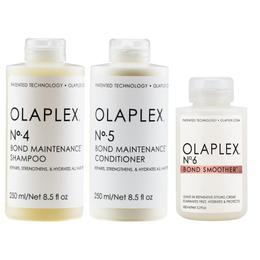 Pachet de Intretinere pentru Toate Tipurile de Par OLAPLEX - Sampon Bond Maintenance 250ml, Balsam Bond Maintenance 250ml, Crema Bond Smoother 100ml