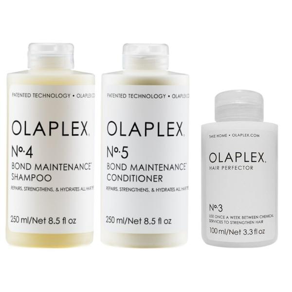 Pachet de Intretinere pentru Toate Tipurile de Par OLAPLEX - Sampon Bond Maintenance 250ml, Balsam Bond Maintenance 250ml, Tratament Bond Perfector 100ml