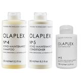 Pachet de Intretinere pentru Toate Tipurile de Par OLAPLEX - Sampon Bond Maintenance 250ml, Balsam Bond Maintenance 250ml, Tratament Bond Perfector 100ml