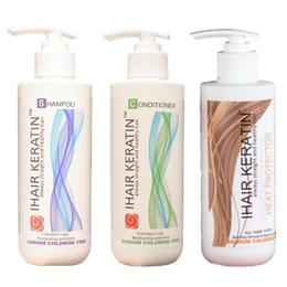Pachet pentru par uscat si normal ihair keratin - sampon 250ml, balsam 250ml, tratament protectie termica 250ml