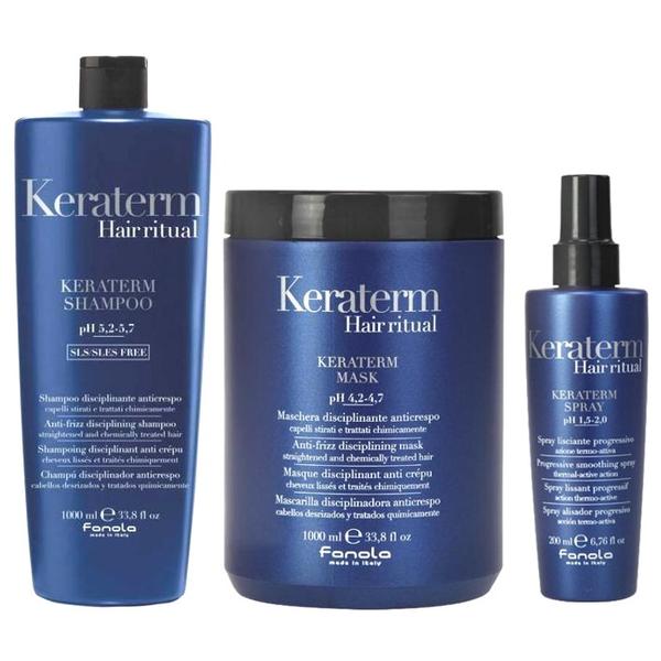 Pachet pentru Netezire Fanola Keraterm Hair Ritual - Sampon 1000ml, Masca 1000ml, Spray 200ml