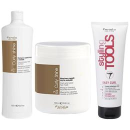 Pachet pentru par cret si ondulat fanola curly shine - sampon 1000ml, masca 1000ml, crema definire bucle 250ml