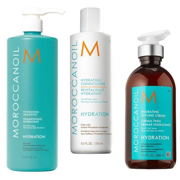 Pachet pentru Hidratare Moroccanoil - Sampon 1000ml, Balsam 250ml, Crema Styling 300ml