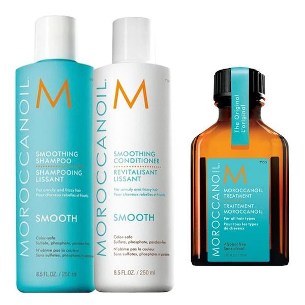 Pachet pentru Netezire Moroccanoil - Sampon 250ml, Balsam 250ml, Ulei Tratament 25ml