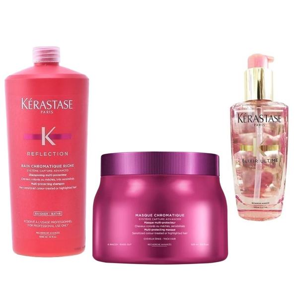 Pachet pentru Par Vopsit Kerastase - Sampon 1000ml, Masca 500ml, Ser 100ml