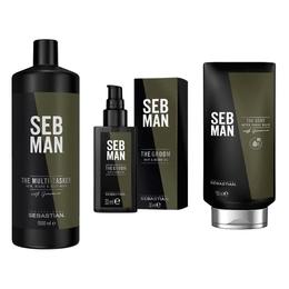 Pachet pentru barbati sebastian professional seb man - sampon 3in1 1000ml, ulei 30ml, balsam aftershave 150ml