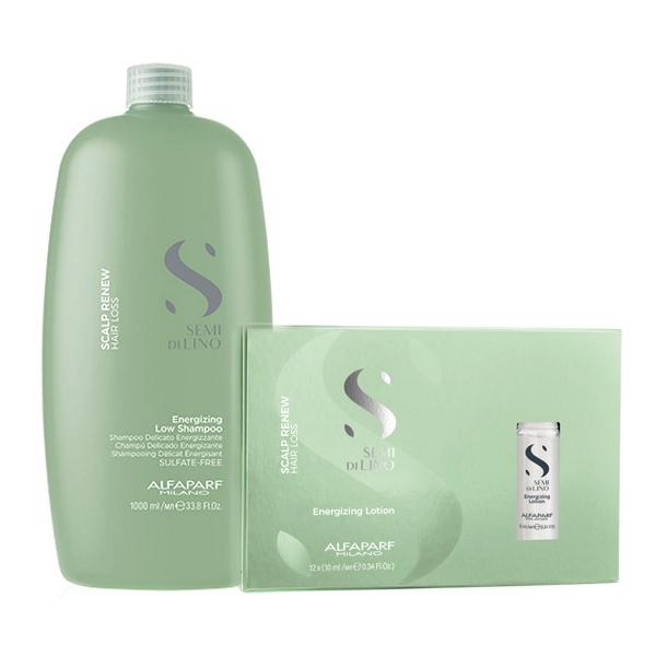 Pachet impotriva Caderii Parului - Alfaparf Milano Semi Di Lino Scalp Renew Hair Loss: Sampon 1000 ml + Lotiune 12 x 10 ml