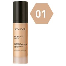 Fond de ten iluminator matifiant - skeyndor vitamin c brightening matte foundation, nuanta 01, 30ml
