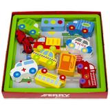 Set de joaca pentru baieti Ferry jouets cu 8 masinute din lemn, Multicolore