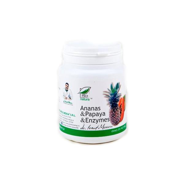 Ananas si Papaya Enzymes Pro Natura Medica, 100 comprimate