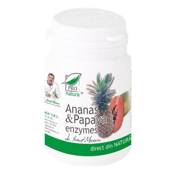Ananas si Papaya Enzymes Pro Natura Medica, 60 comprimate