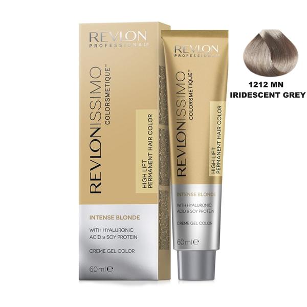 Vopsea crema permanenta - revlon professional revlonissimo colorsmetique intense blonde permanent hair color, nuanta 1212 mn indescent grey, 60 m