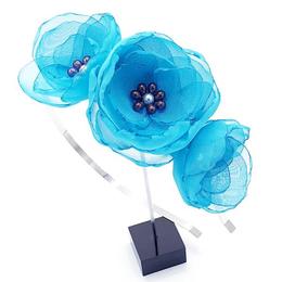 Coronita par cu flori albastru turcoaz, din voal stil matase, Elsa, Zia Fashion