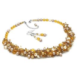 Set colier si cercei, perle Swarovski, auriu, Honey, Zia Fashion