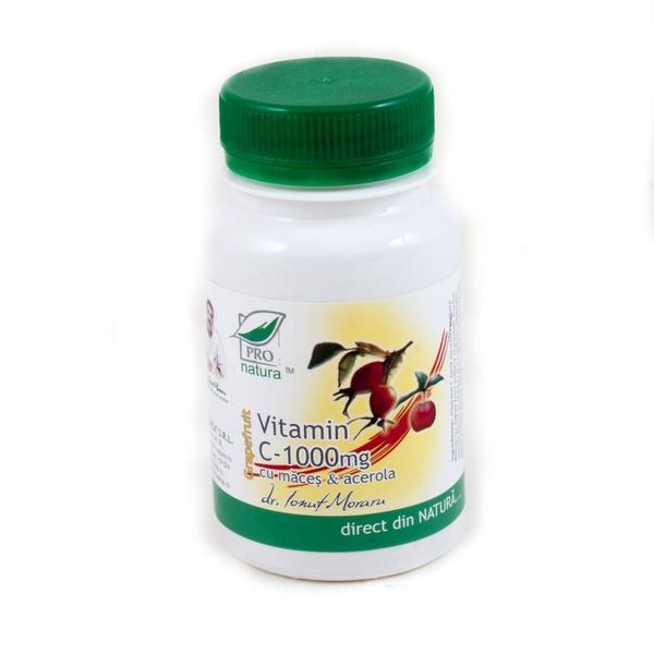 Vitamina C 1000mg, Maces si Acerola cu Aroma de Grapefruit Pro Natura Medica, 100 capsule