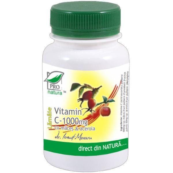 Vitamina C 1000mg, Maces si Acerola cu Aroma de Lamaie Pro Natura Medica, 100 capsule