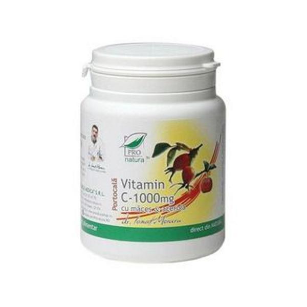Vitamina C 1000mg, Maces si Acerola cu Aroma de Portocala Pro Natura Medica, 100 capsule