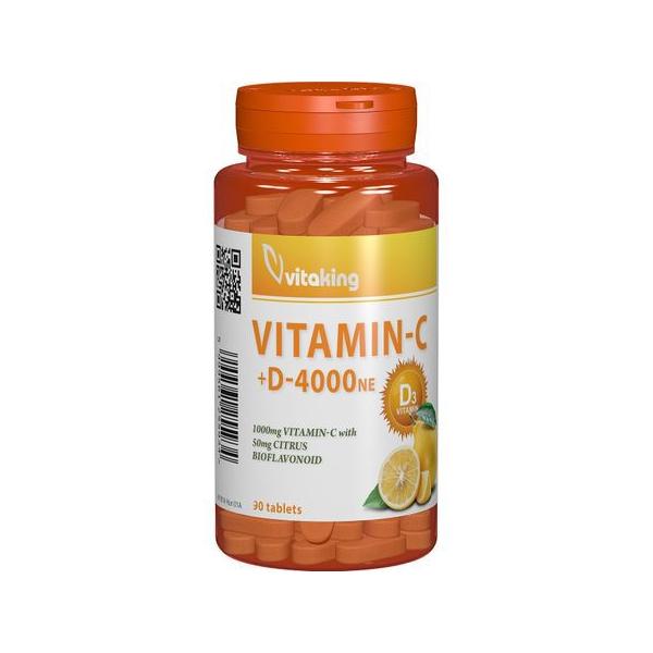 Vitamina C 1000 MG + Vitamina D 4000 MG + BioFlavonoide Vitaking, 60 comprimate