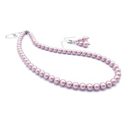 Set colier si cercei, perle swarovski, 38 cm, pink drops, Zia Fashion