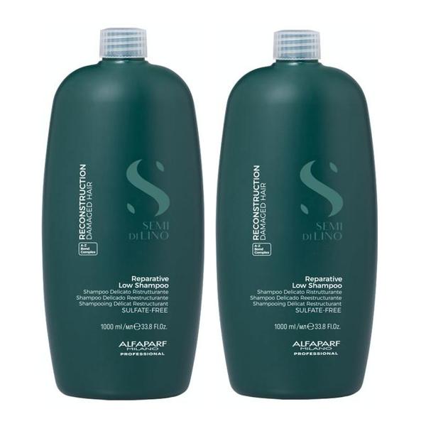 Pachet 2 x Sampon de Reconstructie pentru Par Deteriorat - Alfaparf Milano Semi Di Lino Reconstruction Reparative Low Shampoo A - Z Bond Complex, 1000 ml