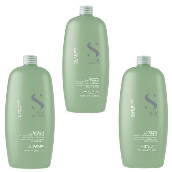 Pachet 3 x Sampon Energizant impotriva Caderii Parului - Alfaparf Milano Semi Di Lino Scalp Renew Energizing Low Shampoo, 1000ml