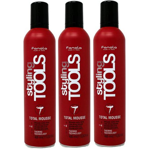 Pachet 3 x Spuma cu Fixare Extra Puternica – Fanola Styling Tools Total Mousse Extra Strong Mousse, 400ml