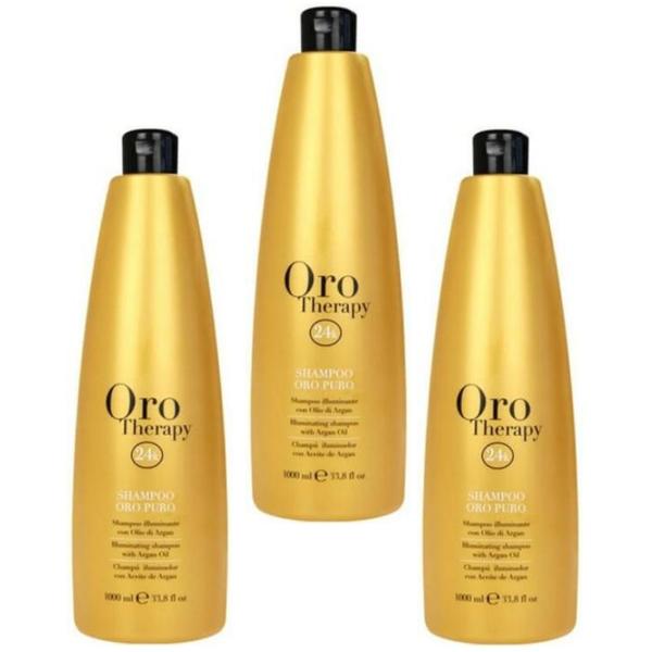 Pachet 3 x sampon iluminator cu cheratina si argan - fanola oro therapy illuminating shampoo with keratin and argan, 1000ml