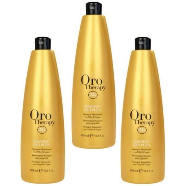 Pachet 3 x Sampon Iluminator cu Cheratina si Argan - Fanola Oro Therapy Illuminating Shampoo with Keratin and Argan, 1000ml