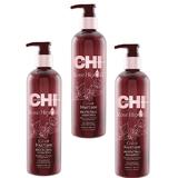 Pachet 3 x Sampon Protector Par Vopsit - CHI Farouk Rose Hip Oil Color Nurture Protecting Shampoo 340ml
