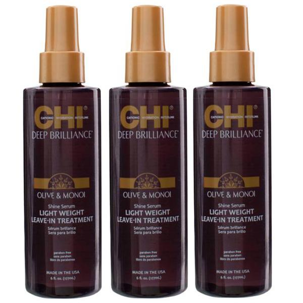 Pachet 3 x Ser Tratament Leave-In pentru Stralucire - CHI Farouk Deep Brilliance Olive & Monoi Shine Serum Light Weight Leave-In Treatment, 177ml