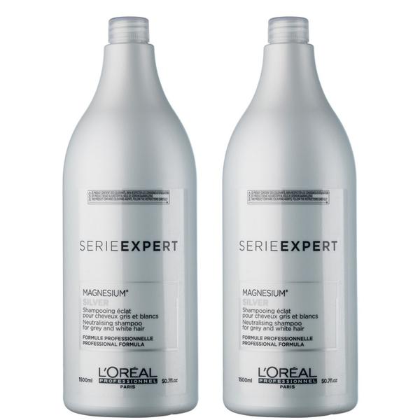 Pachet 2 x Sampon pentru Par Gri, Alb, Grizonat – L'Oreal Professionnel Magnesium Silver Shampoo 1500ml