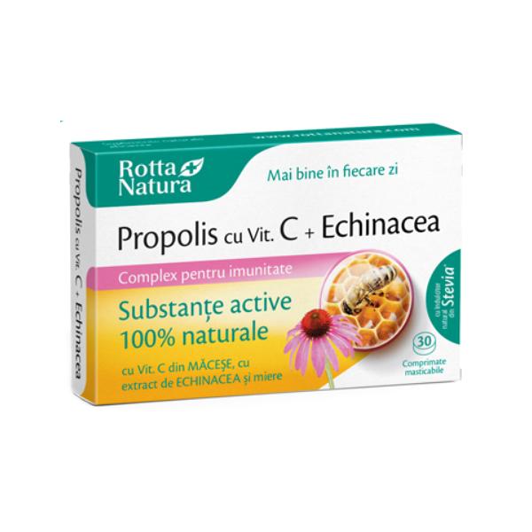 Propolis cu vitamina c naturala, echinacea si miere rotta natura, 30 comprimate masticabile