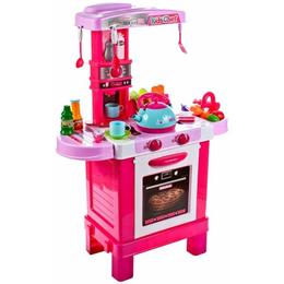 Bucatarie fetite MalPlay cu aragaz,ceainic,accesorii,sunete si lumini, roz