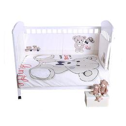 Lenjerie patut cu 5 piese si protectii laterale complete Teddy Bear type 3 60x120 cm