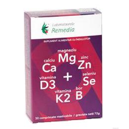 Ca + mg + zn + d3 + seleniu remedia, 30 comprimate