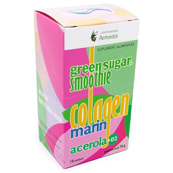Smoothie Green Sugar + Colagen + Acerola + D2 Remedia, 10 stick-uri