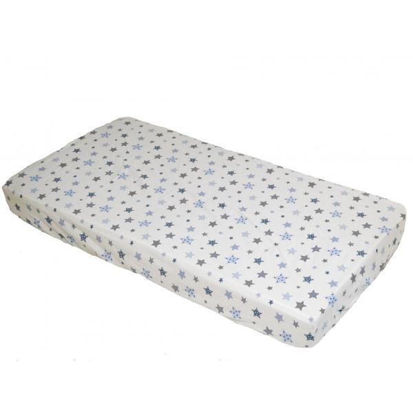 Cearceaf din bumbac cu elastic stars blue and grey pe alb 120x60 cm