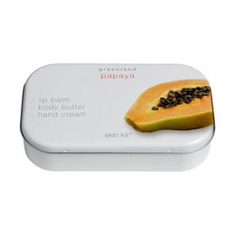 Set cadou metalic, cu papaya, balsam de buze, crema de maini 50ml si unt de corp 100ml, greenland