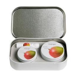 Set cadou metalic, cu mango, balsam de buze 3.9g, crema de maini 50ml si unt de corp 100ml, greenland