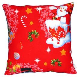 Perna decorativa, 40x 40 cm, imprimeu craciun fond rosu - happy gifts