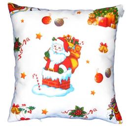 Perna decorativa, 40x 40 cm, imprimeu craciun fond alb - happy gifts